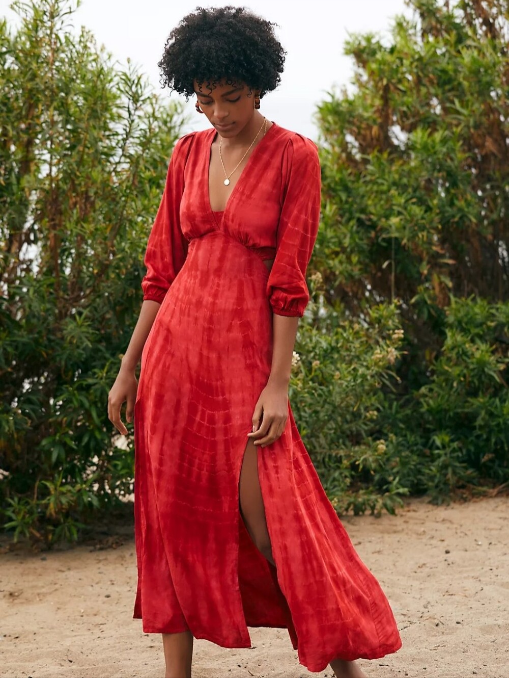 NWT Anthropologie Tiaré Hawaii Sofia Maxi Red Tie-Dye Cutout Bck Resort Dress ML